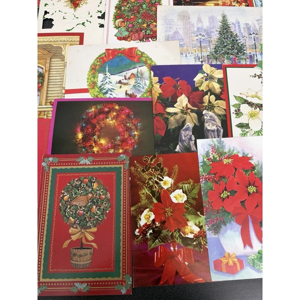 Vintage Christmas Cards Fronts ONLY Greenery Trees Wreaths Scrapbook Crafts 50+